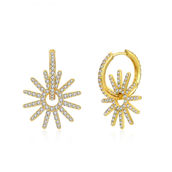 Pendientes Sol - Circonita - 16 + 7 mm - Bañado Oro