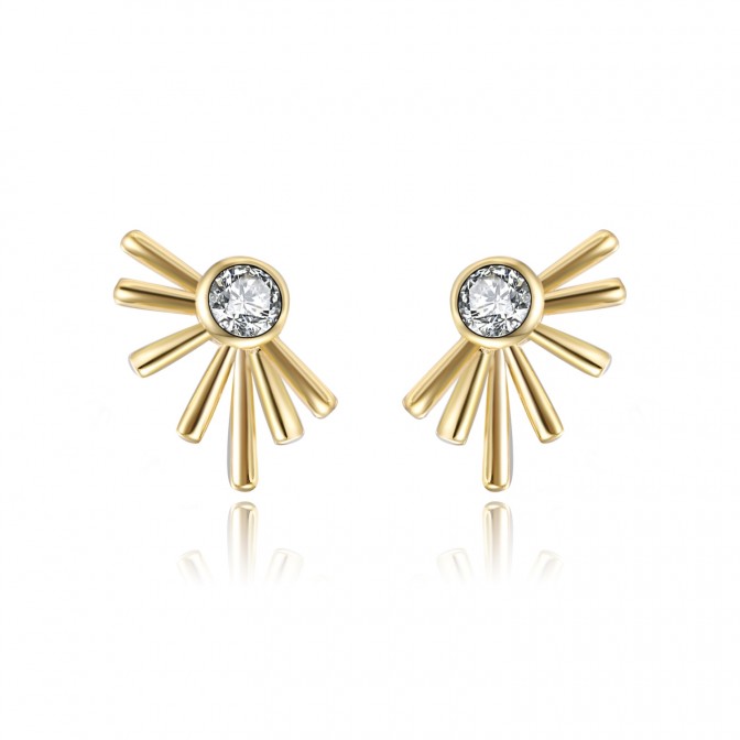 Pendientes Sol - Circonita 12 * 7 mm - Bañado Oro y Plata Rodiada