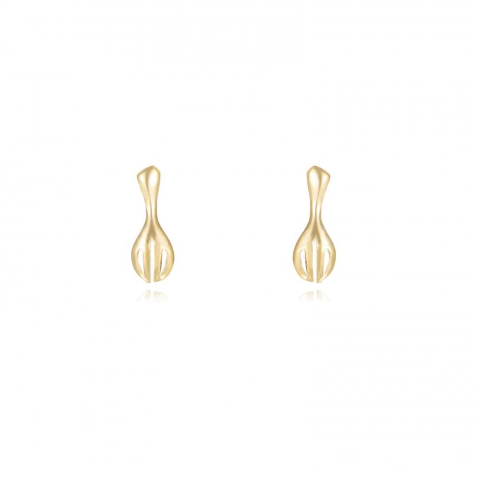 Pendientes Tenedor - 10*3,5mm - Bañado Oro y Plata Rodiada