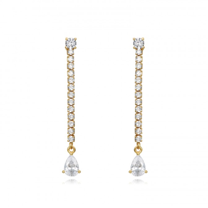 Pendientes Tenis Lagrima - Circonita - 37 mm - Bañado Oro