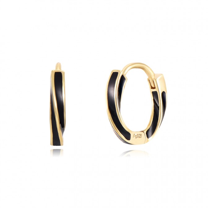 Pendientes Trenzado - Enamel Negro - 13 mm - Bañado Oro y Plata Rodiada