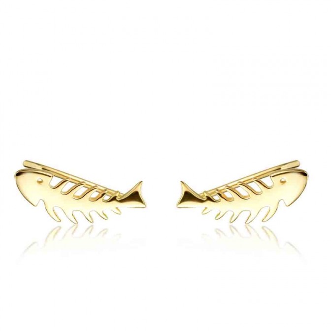 Pendientes Trepador -Raspa de Pez 15 mm - Bañado Oro y Plata Rodiada