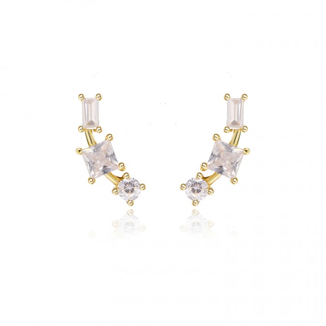 Pendientes Tres Circonita - 6*16 mm - Bañado Oro y Plata Rodiada