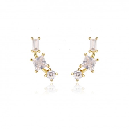 Pendientes Tres Circonita - 6*16 mm - Bañado Oro y Plata Rodiada