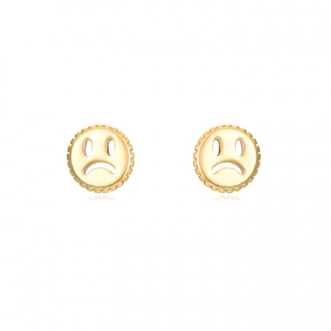 Pendientes Triste Smiley - 10 * 5 mm - Plata Bañado Oro y Plata Rodiada