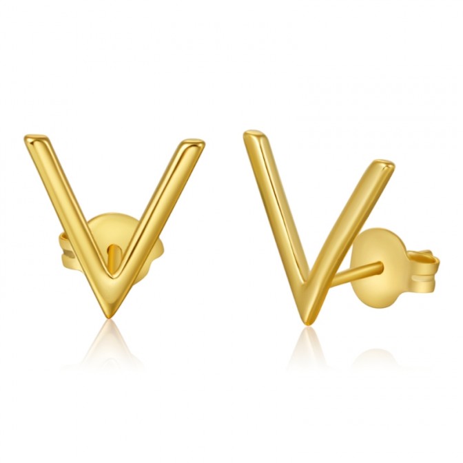 Pendientes V - 12 mm - Bañado Oro y Plata Rodiada