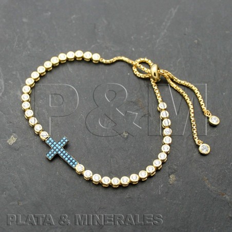 Pulsera Circonita - Cruz 15mm - CZ Bolas