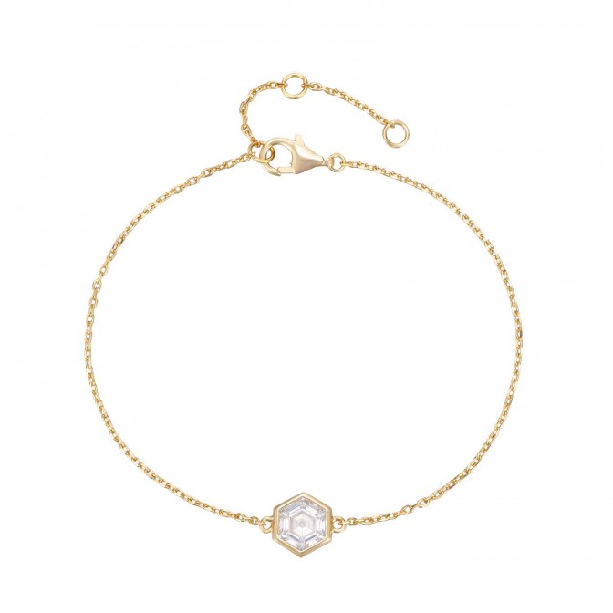 Pulsera Circonita - Hexágono 6mm - 16+3 mm - Bañado Oro y Plata Rodiada