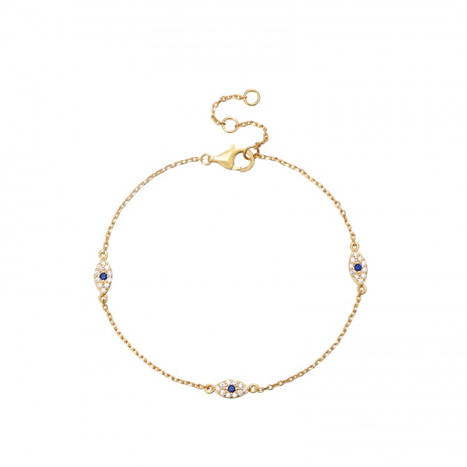 Pulsera Circonita - Ojo 7,5mm - 16+3 mm - Bañado Oro y Plata Rodiada