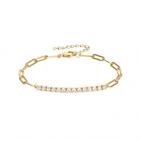 Pulsera Eslabón Tenis - Circonita - 16 + 4 cm - Bañada Oro y Plata Rodiada