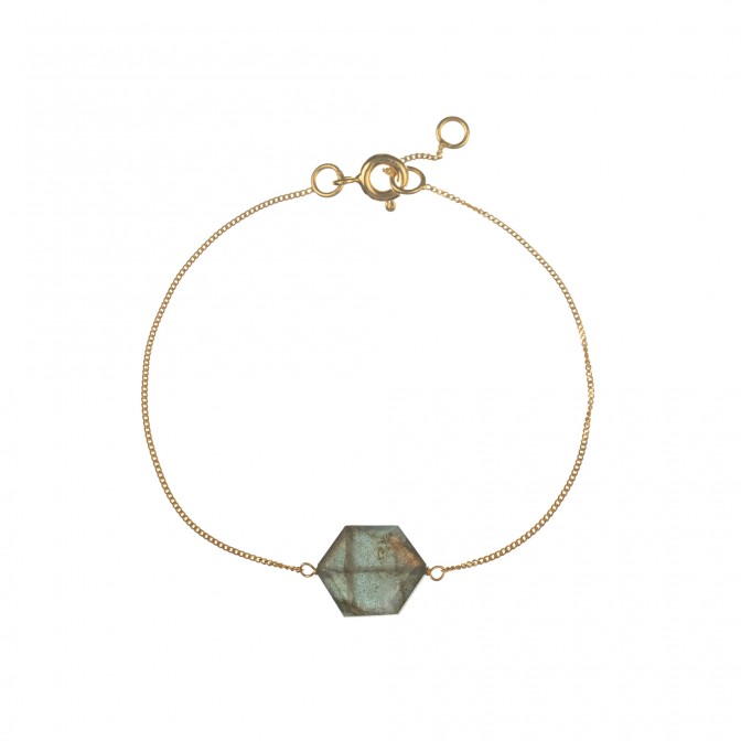 Pulsera Plata - Mineral Hexagonal 11*15 mm - 17+1,5cm - Bañado Oro y Plata Rodiada