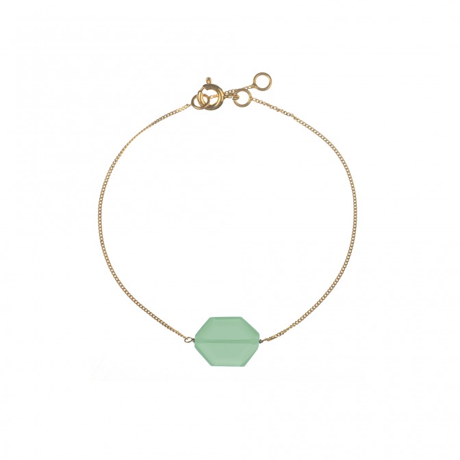 Pulsera Plata - Mineral Hexagonal 11*15 mm - 17+1,5cm - Bañado Oro y Plata Rodiada 2