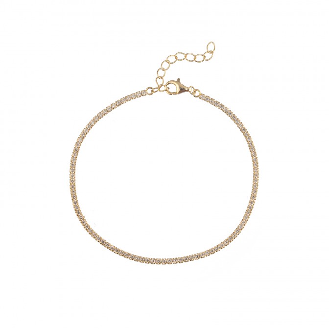 Pulsera Tenis - Circonita 1,5 mm - 17 + 3 cm - Bañada Oro y Plata Rodiada