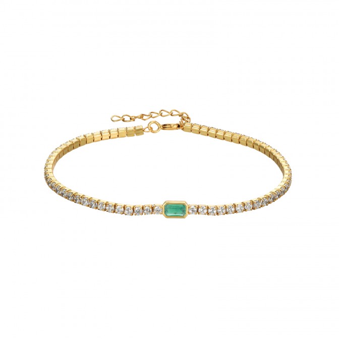 Pulsera Tenis - Circonita Esmeralda - 16 + 3 cm - Bañada Oro