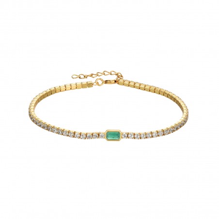 Pulsera Tenis - Circonita Esmeralda - 16 + 3 cm - Bañada Oro