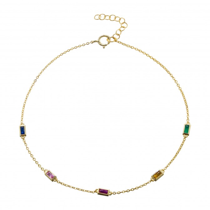 Tobillera Circonita Multi - 23+2 cm - Bañado Oro y Plata Rodiada