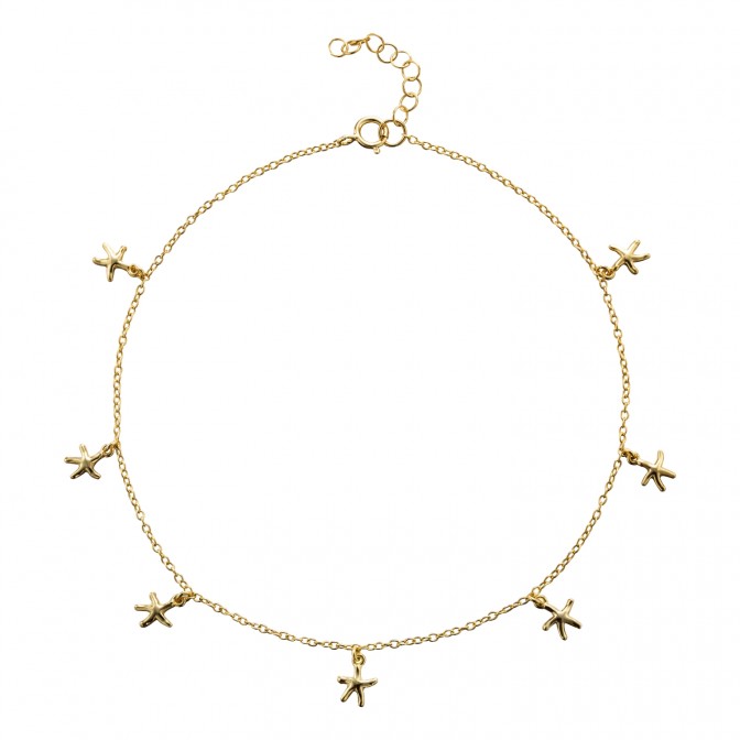 Tobillera Estrella De Mar - 23+2 cm - Bañado Oro y Plata Rodiada
