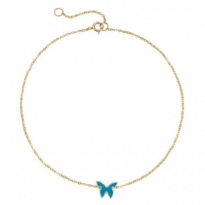 Tobillera Mariposa - Enamel Turquesa - 26 cm