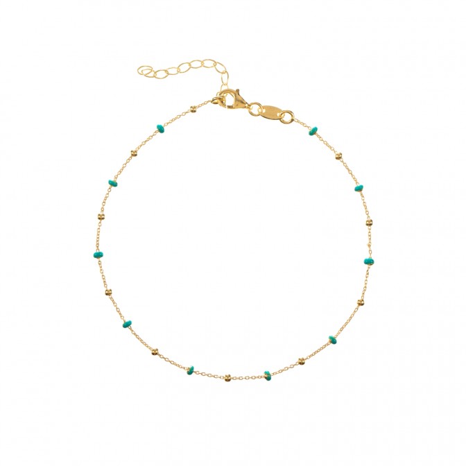 Tobillera Plata - Enamel Bolas Turquesa 2.5mm