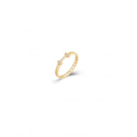 Anillo Cadena - Circonita - Plata Bañado Oro y Plata Rodiada