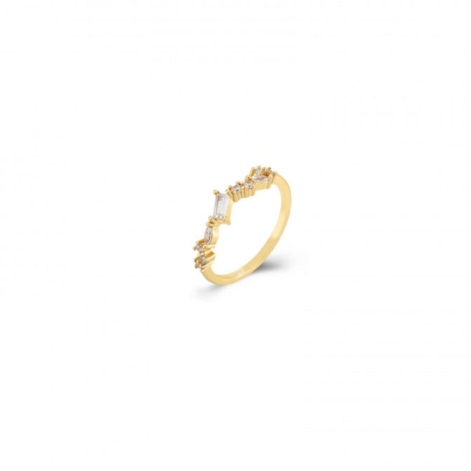 Anillo Circonita Baguette - 4 mm- Bañado Oro