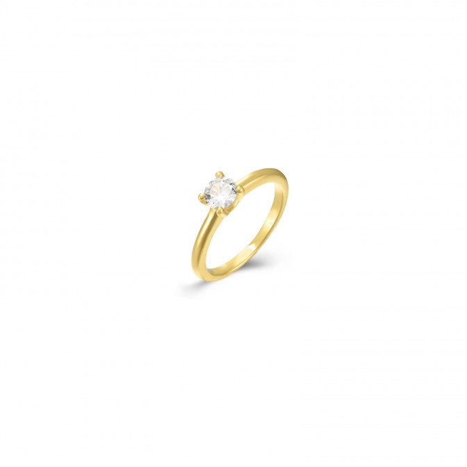 Anillo Solitario - Circonita 5mm - Bañado Oro