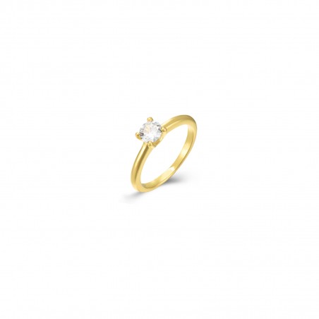 Anillo Solitario - Circonita 5mm - Bañado Oro