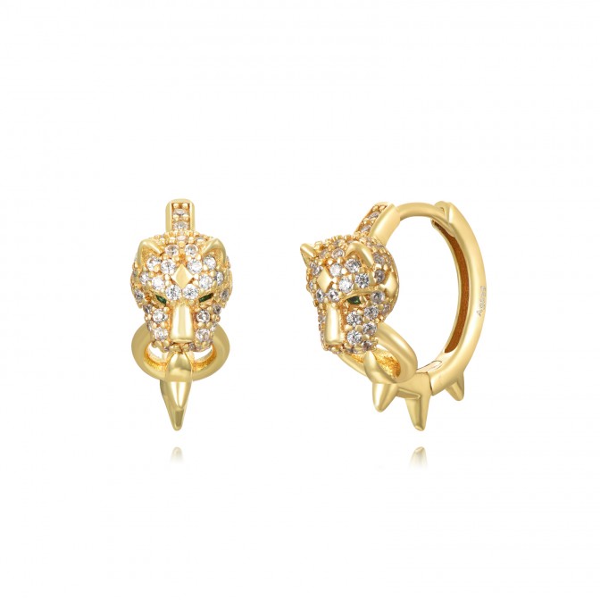 Pendientes Jaguar - Circonita 14 mm - Bañado Oro