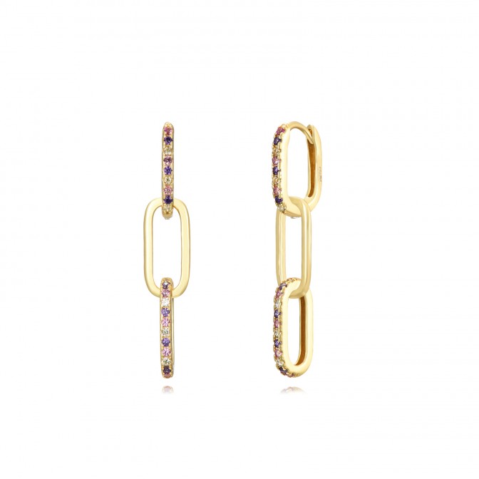 Pendientes Eslabón - Circonita Blanca - 27 mm - Plata Bañado Oro y Plata Rodiada