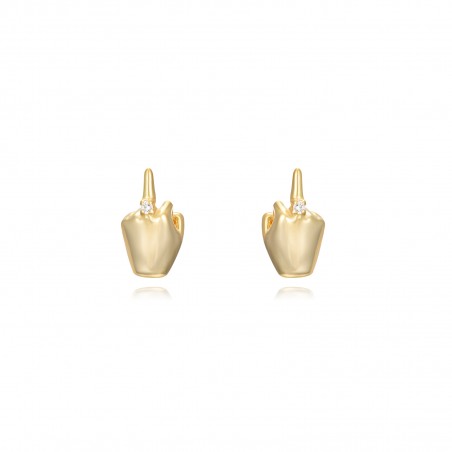 Pendientes Lengua de Signos - F-You 10*5mm - Bañado Oro y Plata Rodiada