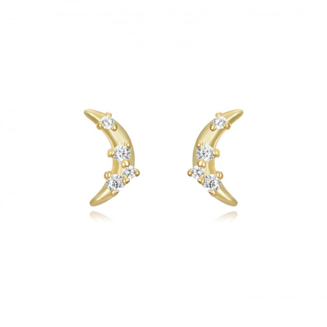 Pendientes Luna Circonita Multi 6,5 mm- Bañado Oro y Plata Rodiada 2