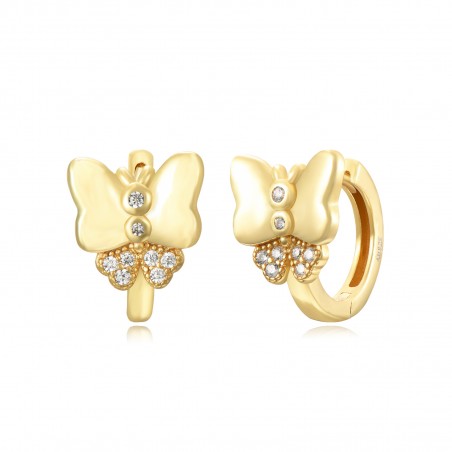 Pendientes Mariposa - Circonita Blanca - 11mm - Plata Bañado Oro y Plata Rodiada