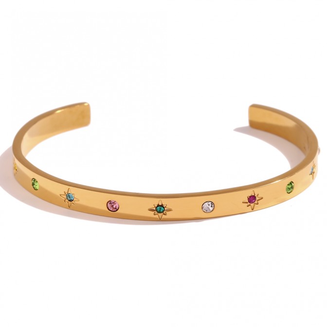 Pulsera Acero Esclava - Circonita - 62mm - Bañado Oro