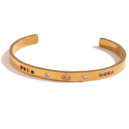 Pulsera Acero Esclava - Sol Circonita - 62mm - Bañado Oro