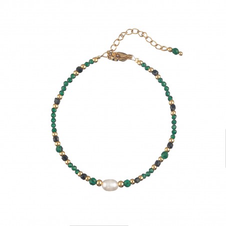 Pulsera Acero - Mineral 16+3cm - Perla - Bañado Oro