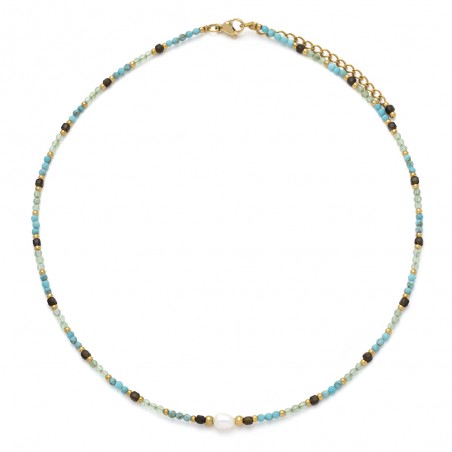 Collar Acero - Mineral 36+5cm - Perla - Bañado Oro