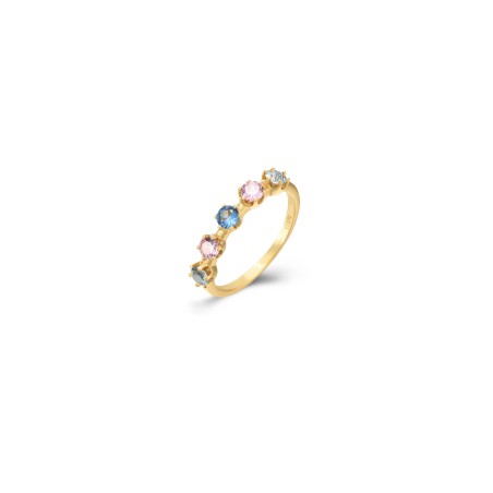 Anillo Plata - 5 Circonita 5mm - Bañado Oro