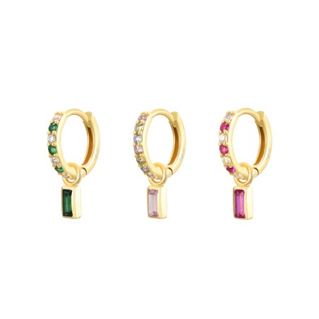 Pendientes Aro 11mm - Circonita Rectangular - Bañado Oro y Plata Rodiada