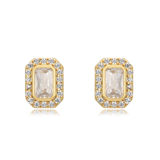 Pendientes - Circonita Rectángulo - 8 mm - Bañado Oro y Plata Rodiada