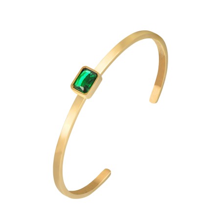 Pulsera Acero Esclava - Circonita Verde 8*6mm - 62mm - Color Oro