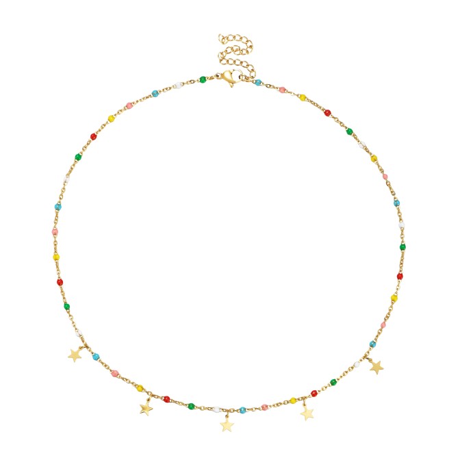 Collar Acero - Enamel Multi - Estrella - 38+5 cm - Color Oro