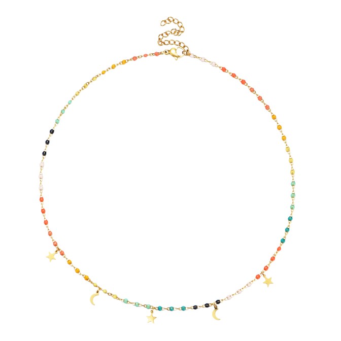 Collar Acero - Enamel Multi - Luna Estrella - 38+5 cm - Color Oro