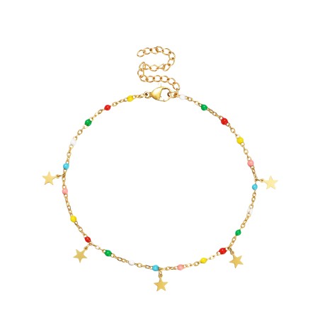 Tobillera Acero - Enamel Multi - Estrella - 20+5 cm - Color Oro