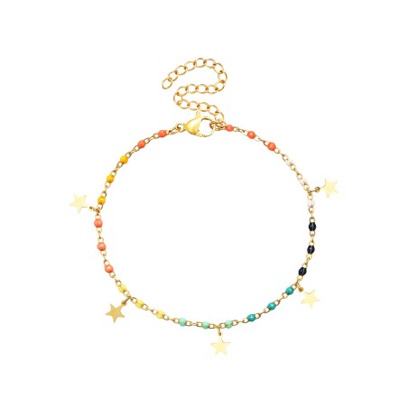 Pulsera Acero - Enamel Multi - Estrella - 16+5 cm - Color Oro