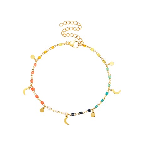 Pulsera Acero - Enamel Multi - Luna Chapa - 16+5 cm - Color Oro