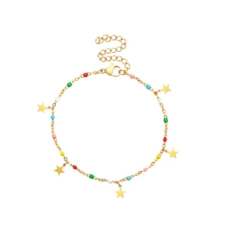 Pulsera Acero - Enamel Multi - Estrella - 16+5 cm - Color Oro