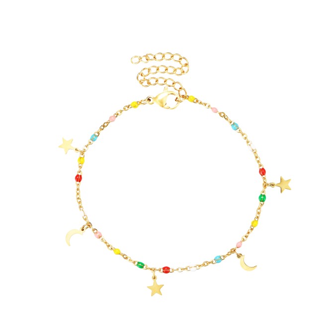 Pulsera Acero - Enamel Multi - Luna Estrella - 16+5 cm - Color Oro