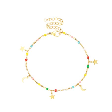 Pulsera Acero - Enamel Multi - Luna Estrella - 16+5 cm - Color Oro