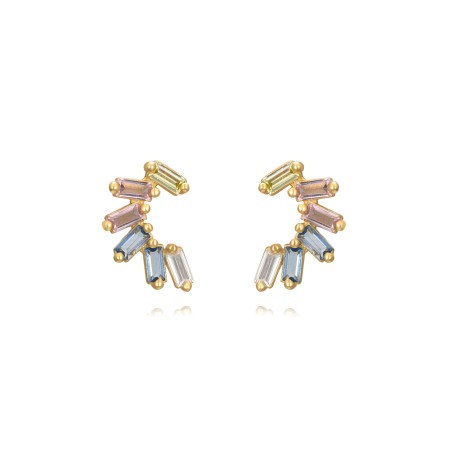 Pendientes Plata - Circonita 12mm - Bañado Oro