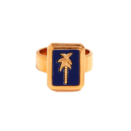 Anillo Acero - Palmera 15,50*12mm - Bañado Oro